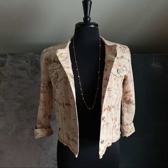 Rebecca Taylor La Vie peach Floral Denim Jean Jacket - Picture 6 of 8